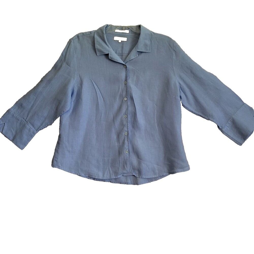 Faconnable Linen Button Up Shirt Size XL Red 3/4 Sleeves Collared Office Travel